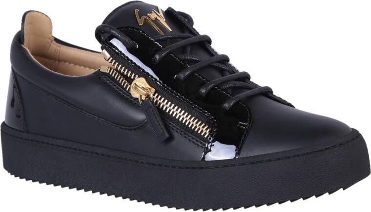 giuseppe zanotti Zwarte Leren Veterschoenen met Ritsdetail Zwart Heren