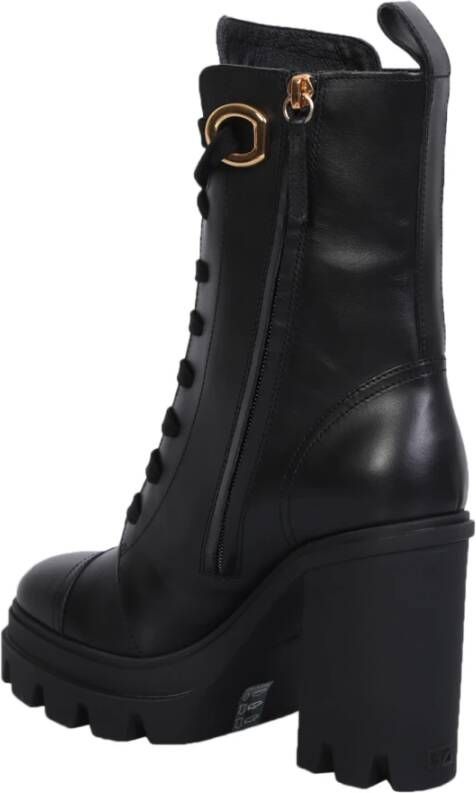 Giuseppe Zanotti Zwarte Enkellaarsjes Vierkante Neus Vetersluiting