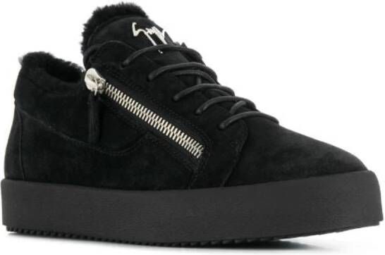 giuseppe zanotti Zwarte Leren Trainers Elegante Platte Black Heren