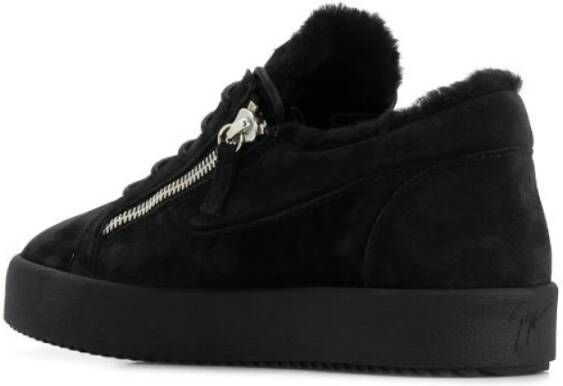giuseppe zanotti Zwarte Leren Trainers Elegante Platte Black Heren