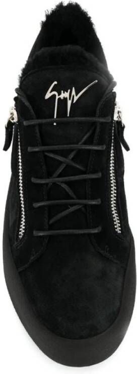 giuseppe zanotti Zwarte Leren Trainers Elegante Platte Black Heren