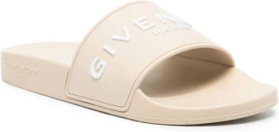 Givenchy Beige Slide Sandalen met Handtekening Print Beige Dames