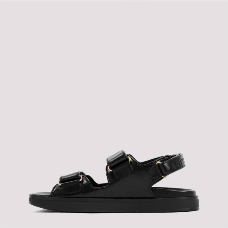 Givenchy Zwarte Leren Platte Sandalen Black Dames
