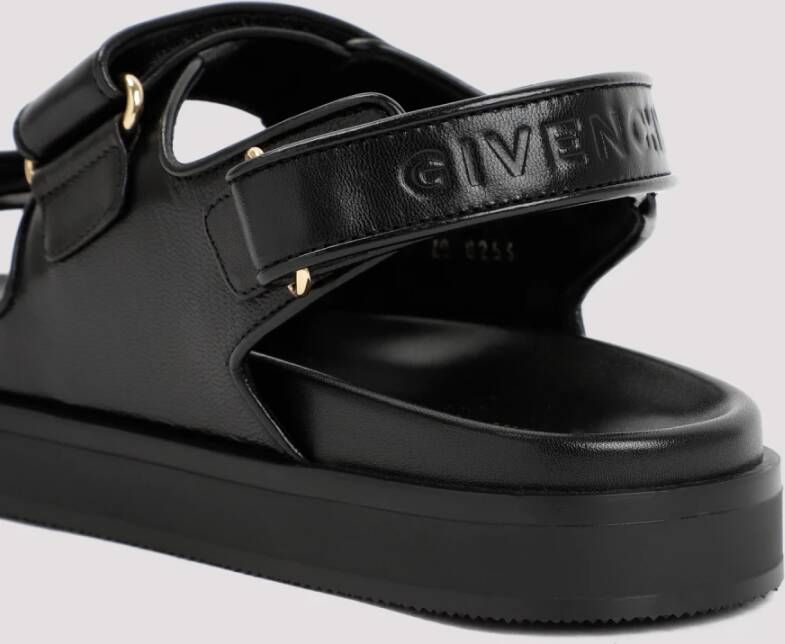 Givenchy Zwarte Leren Platte Sandalen Black Dames