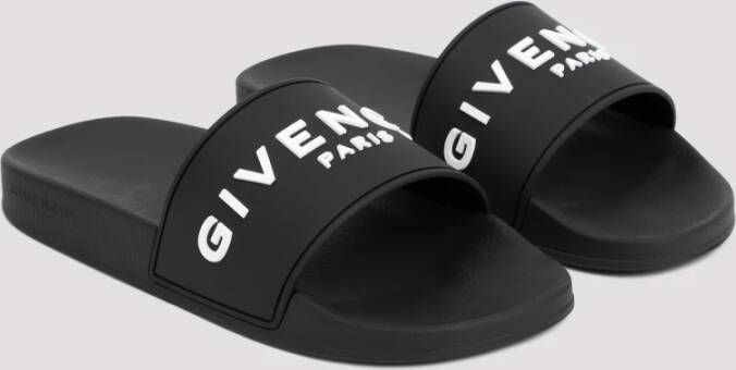 Givenchy Zwarte Rubberen Logoslippers Black Heren