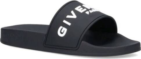 Givenchy Zwarte Slide Sandalen met Contrasterende Handtekening Zwart Dames