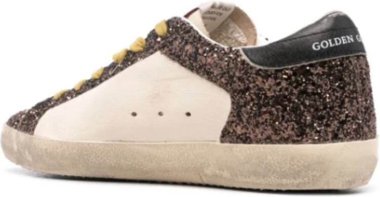 Golden Goose Beige Bruine leren sneakers met glitterdetail Brown Dames