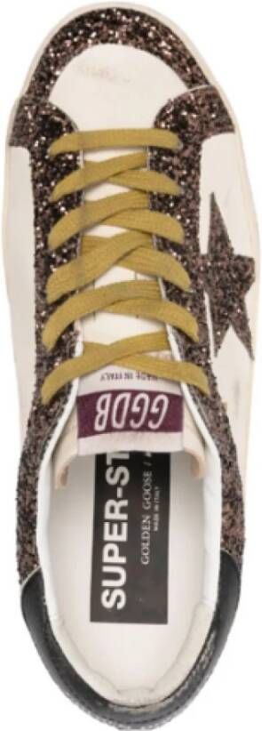 Golden Goose Beige Bruine leren sneakers met glitterdetail Brown Dames