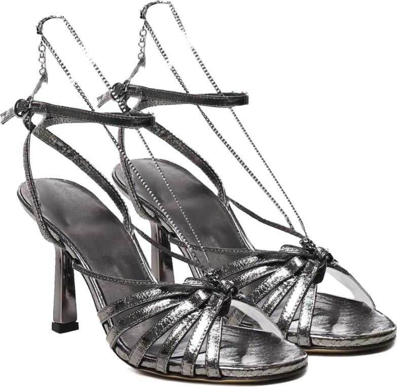 Golden Goose Grijze Kettingdetails Leren Hakken Gray Dames