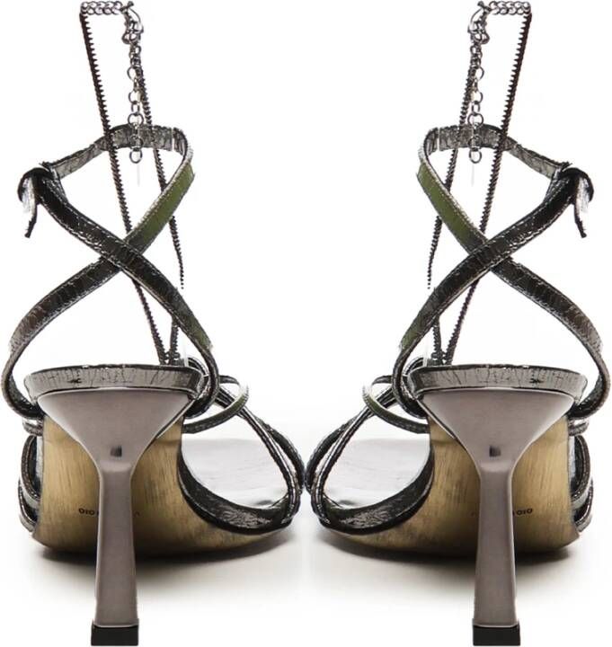 Golden Goose Grijze Kettingdetails Leren Hakken Gray Dames