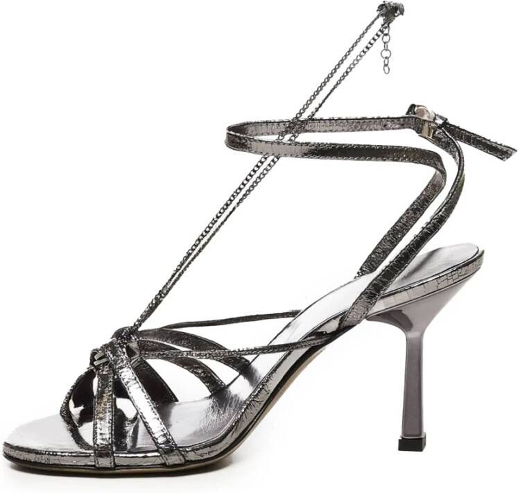 Golden Goose Grijze Kettingdetails Leren Hakken Gray Dames