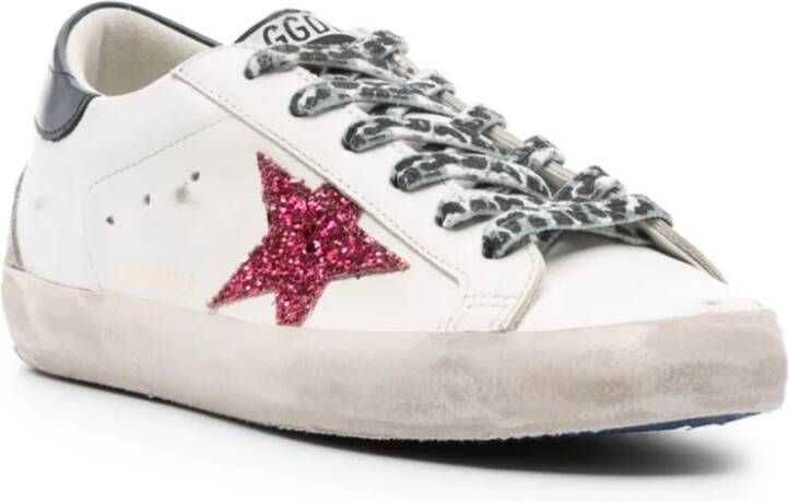 Golden Goose Witte sneakers met glitterster en luipaardprint veters White Dames