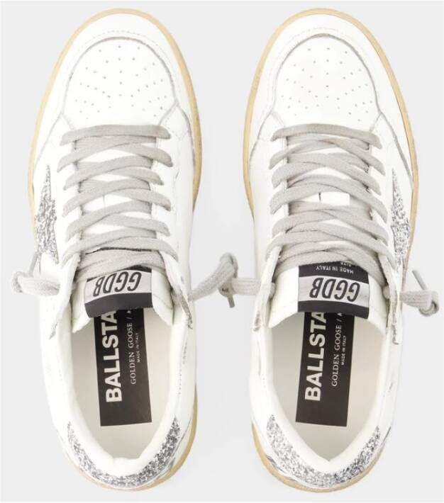 Golden Goose Witte Zilveren Leren Ball Star Sneakers Wit Dames