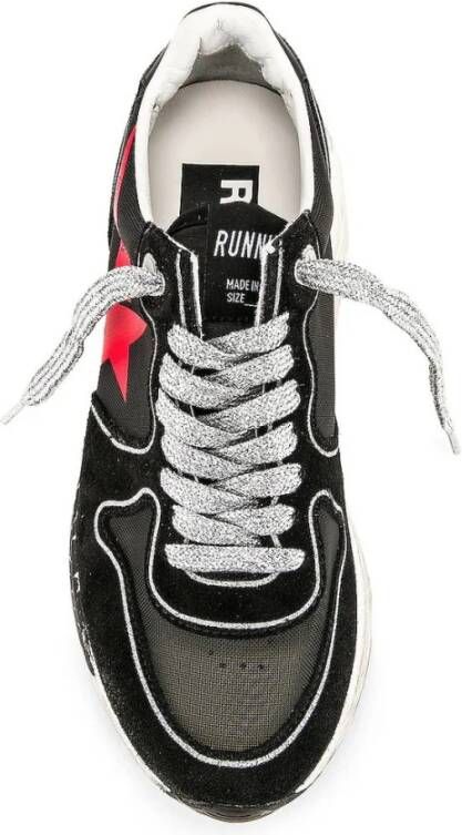 Golden Goose Zwarte kalfsleren sneaker met glitterveters