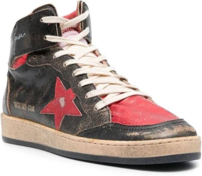 Golden Goose Zwart Rood Distressed Leren Sneakers
