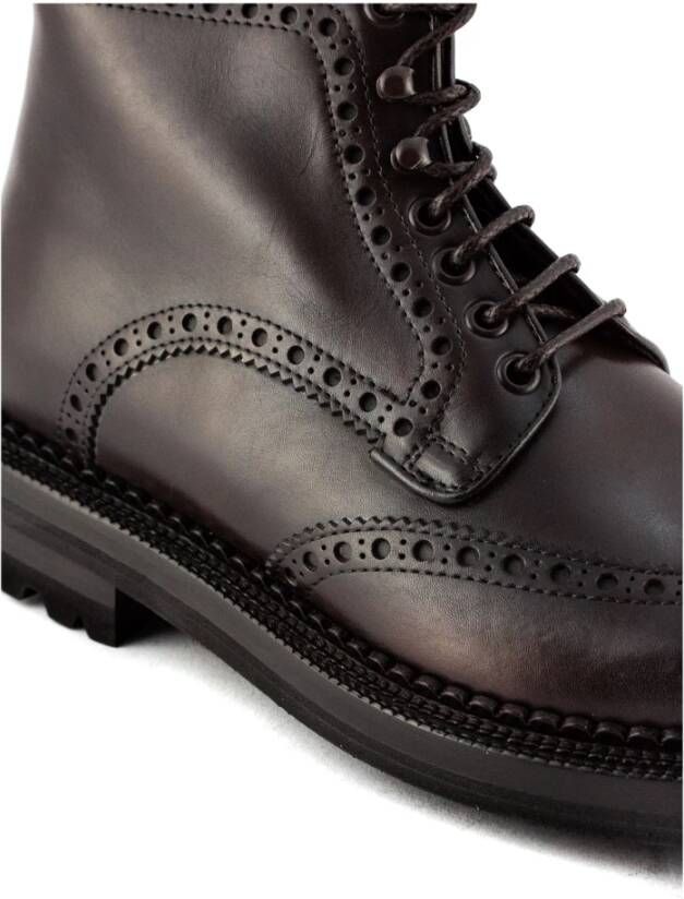 Green George Donkerbruine Leren Wingtip Enkellaarzen
