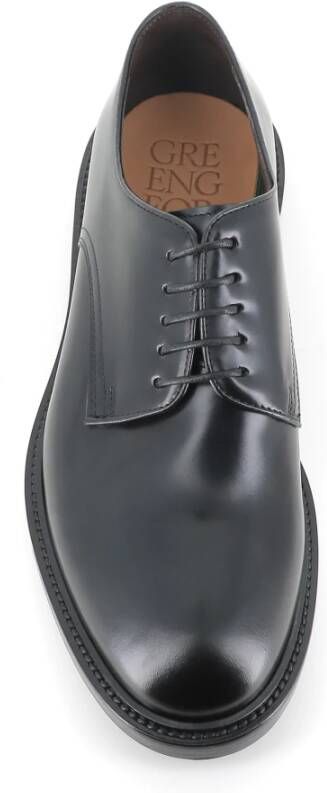 Green George Zwarte Geborsteld Leren Derby Schoenen