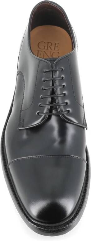 Green George Zwarte leren Derby schoenen met Dainite zool
