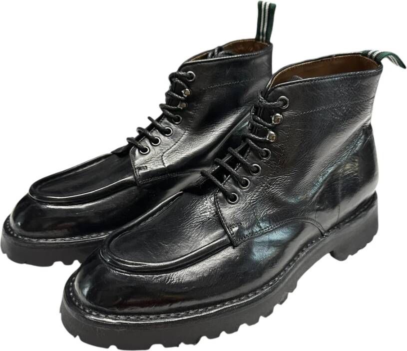 Green George Zwarte leren enkellaarzen rubberen zool Black Heren