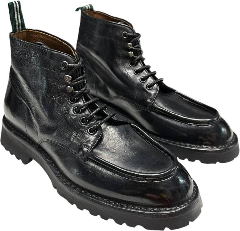 Green George Zwarte leren enkellaarzen rubberen zool Black Heren