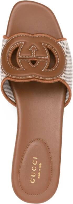 Gucci Bruin Logo Geborduurde Open Teen Muiltjes