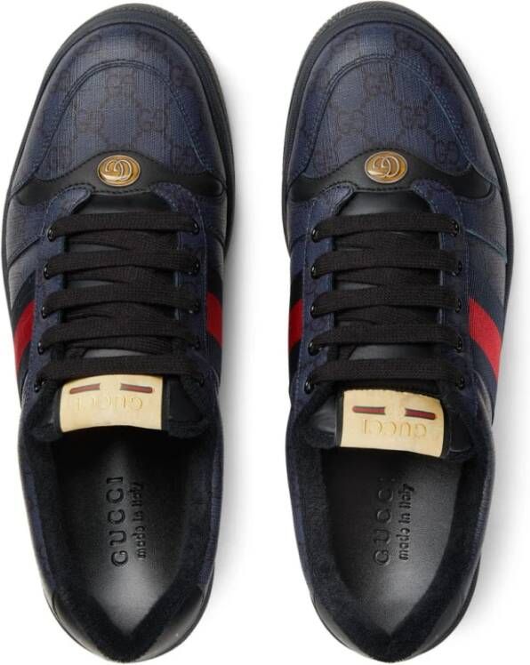 Gucci Donkerblauw zwarte lage sneakers met webdetail Blue Heren