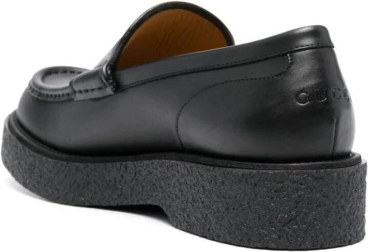 Gucci GG Logo Plaque Loafers Zwart Leer Black Heren