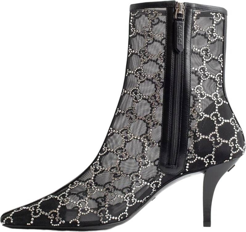 Gucci Glitter Logo Enkellaarzen Rits Black Dames