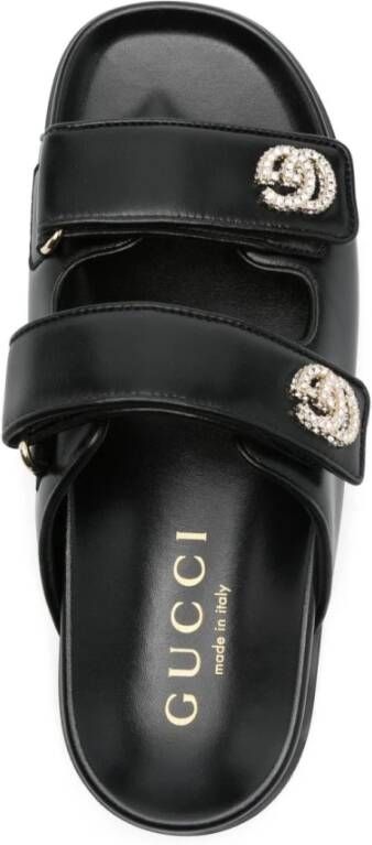 Gucci Kristalversierde Zwarte Leren Sandalen