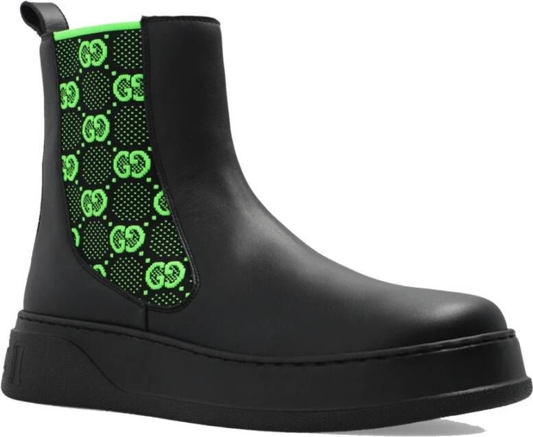 Gucci Leren High-Top Laarzen met Monogram Black Heren