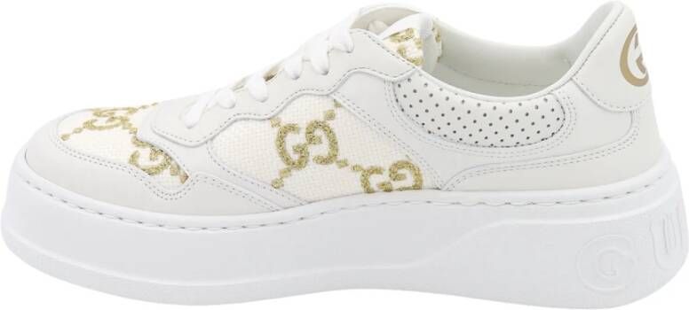 Gucci Lurex GG Geborduurde Leren Sneakers White Dames