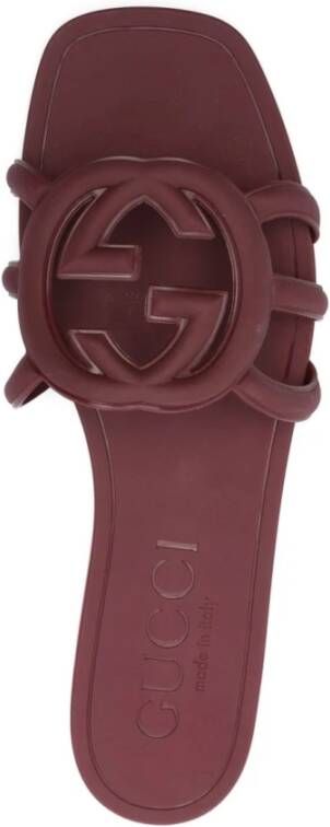 Gucci Rode Platte Zool Open Teen Sandalen