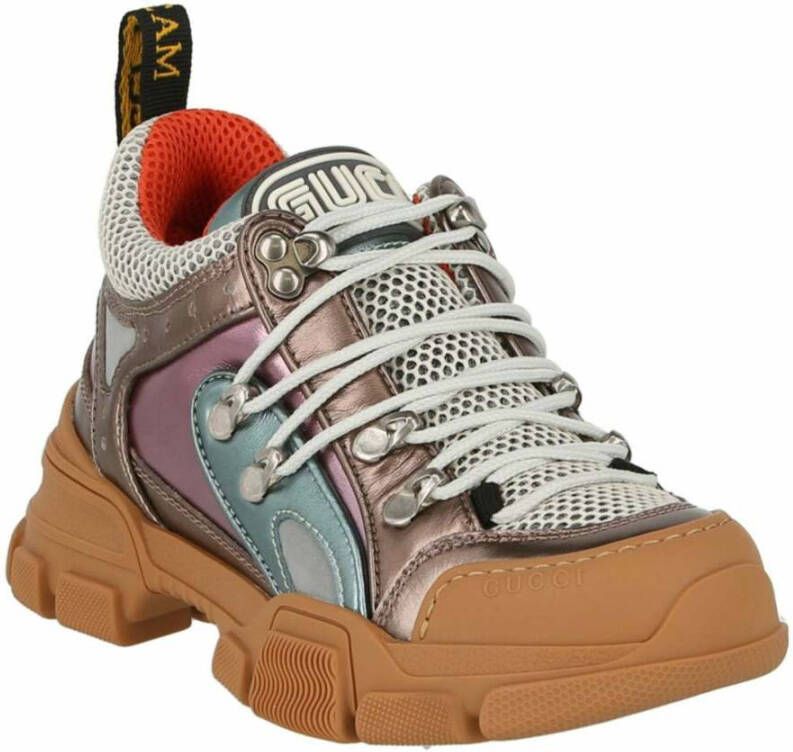 Gucci Flashtrek Metallic Leather Sneakers Bruin Dames - Schoenen.nl
