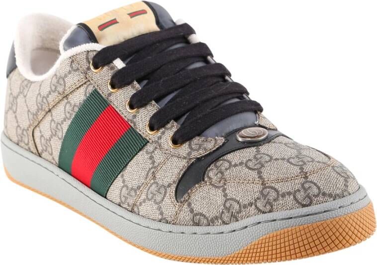 Gucci Beige Sneakers Lace-up Web Band Multicolor Heren