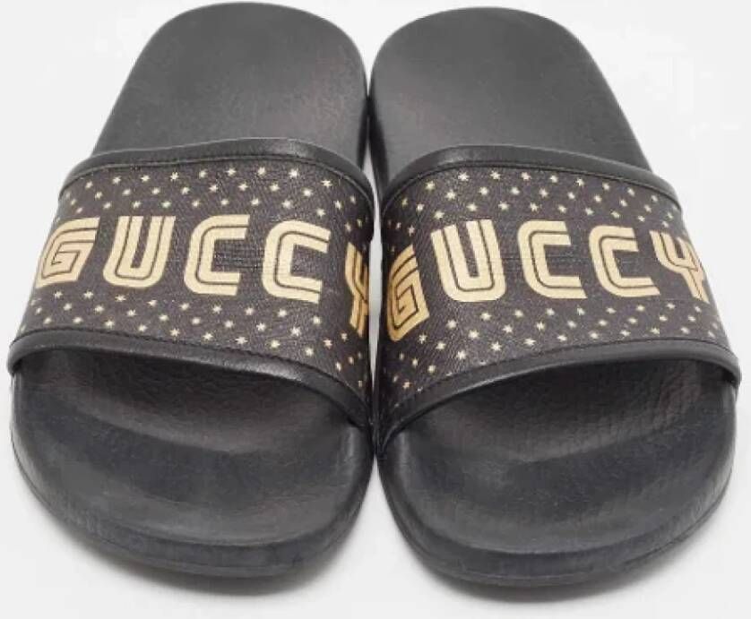 Gucci Vintage Pre-owned Canvas flats Black Dames