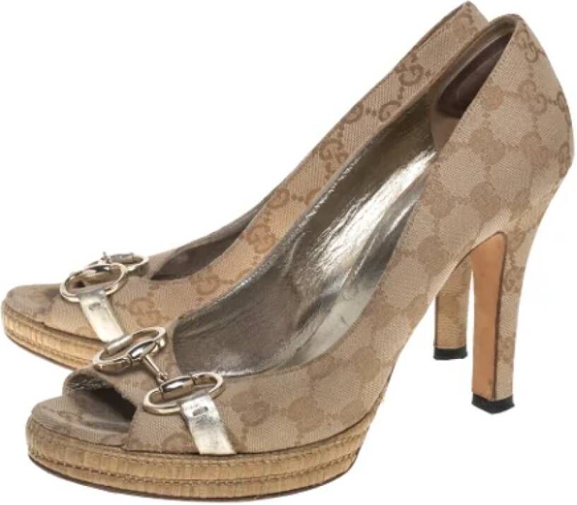 Gucci Vintage Pre-owned Canvas heels Beige Dames