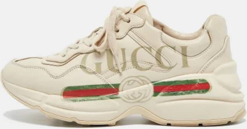 Gucci Vintage Pre-owned Leather sneakers Beige Dames