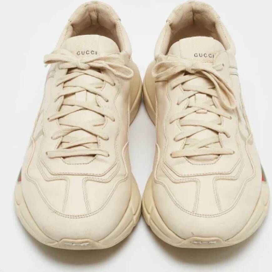 Gucci Vintage Pre-owned Leather sneakers Beige Heren