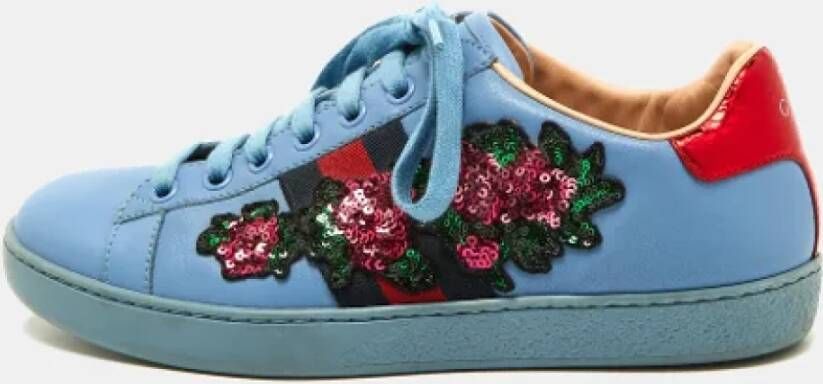 Gucci Vintage Pre-owned Leather sneakers Blue Dames