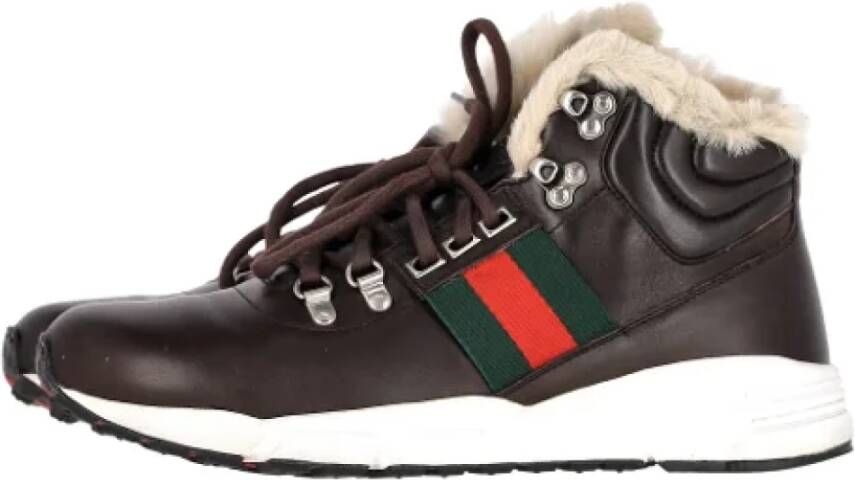 Gucci Vintage Pre-owned Leather sneakers Brown Heren