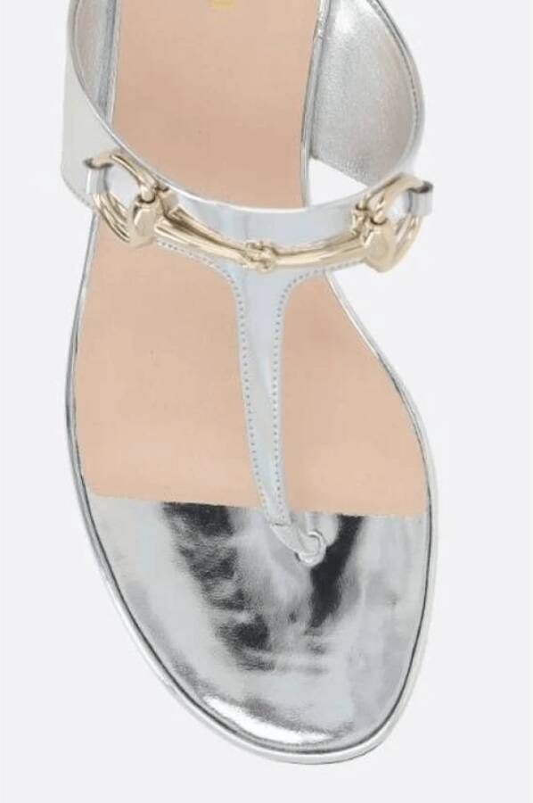 Gucci Zilver-tone Horsebit Flap Sandalen
