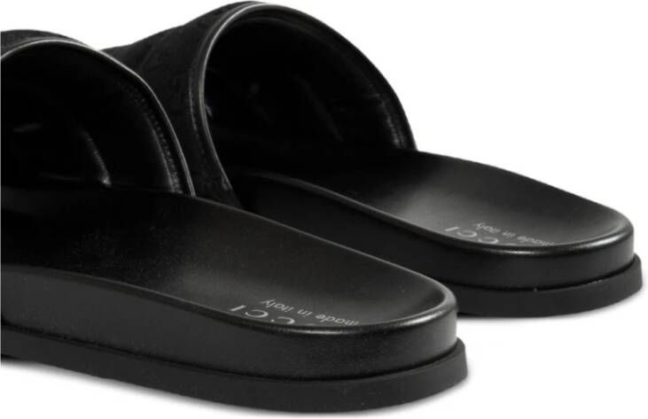 Gucci Zwarte Canvas Open Teen Slide Sandalen