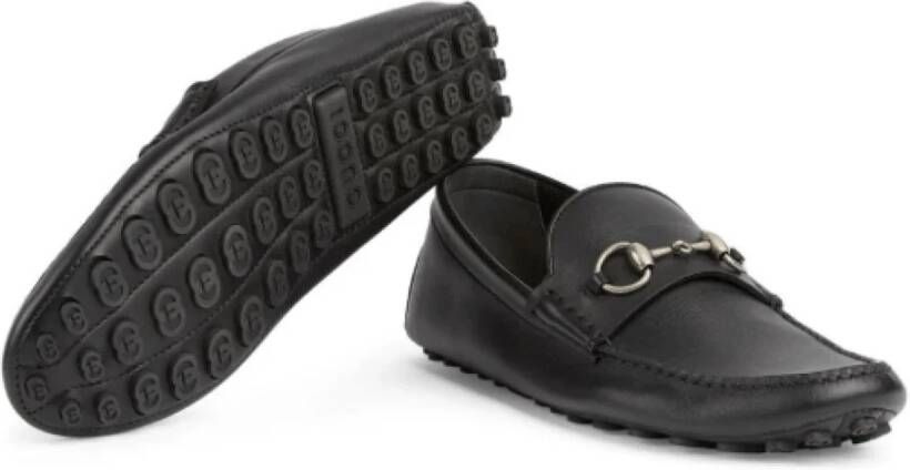 Gucci Zwarte Horsebit Leren Loafers Black Heren