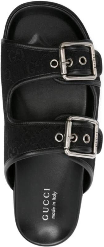 Gucci Zwarte Leren Dubbele Gesp Sandalen