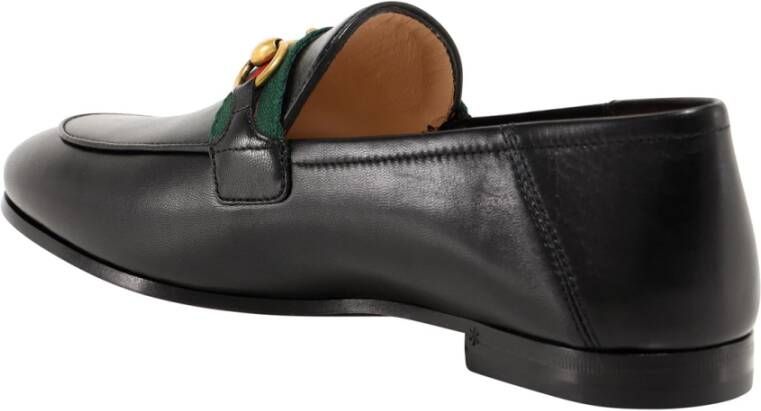Gucci Zwarte Leren Loafer met Tricolor Detail Black Dames