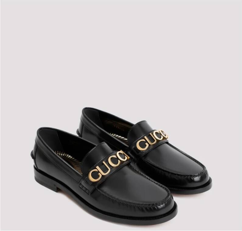 Gucci Zwarte leren logo loafers Black Heren