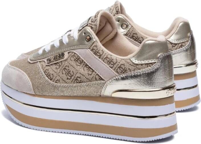 Guess Beige Platte Sneakers Trendy Krokodillenprint Beige Dames