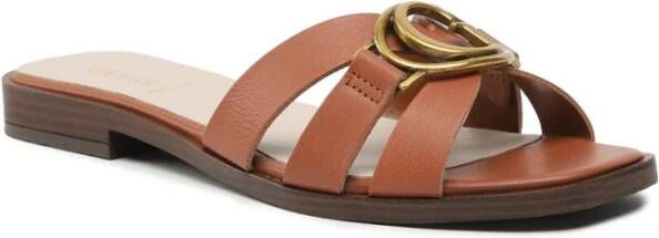 Guess Bruin Leren Sandalen Slip-on Stijl Brown Dames