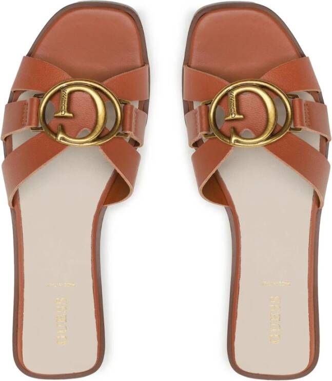 Guess Bruin Leren Sandalen Slip-on Stijl Brown Dames