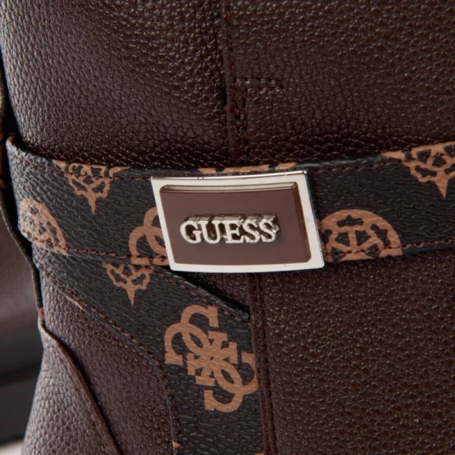Guess Bruine Nep Leren Enkellaarzen